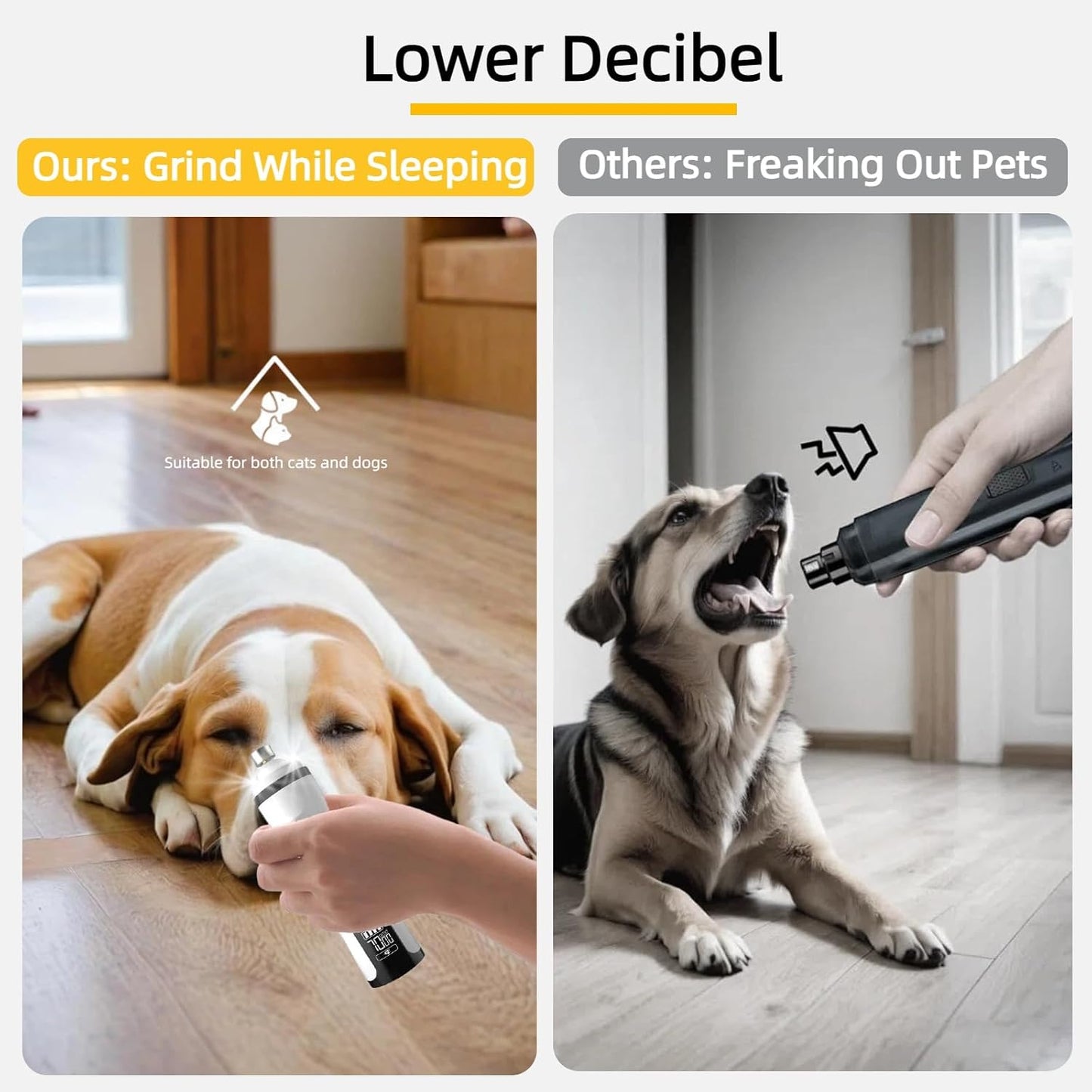 Silent Pet Nail Grinder with Dual LED Lights & 3 Speeds, USB Rechargeable Cordless Pet Nail Trimmer for Dogs and Cats (1 Set + 2*Replacement Heads)