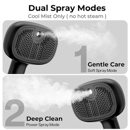 Power Mist and Soft Mist settings on pet grooming brush